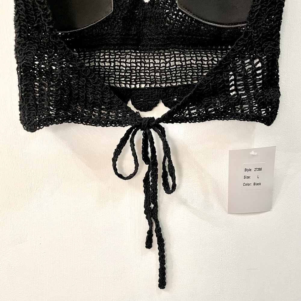 Boho Style Crochet Halter Top Bralette Black - Picture 5 of 13